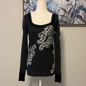Free People Black and Gray Long Sleeve Top